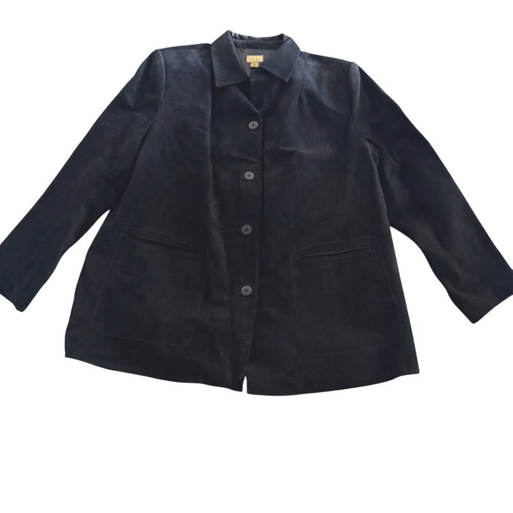 Caslon Women's Black 100% Genuine Leather Jacket Button Front Pockets, Size 1X